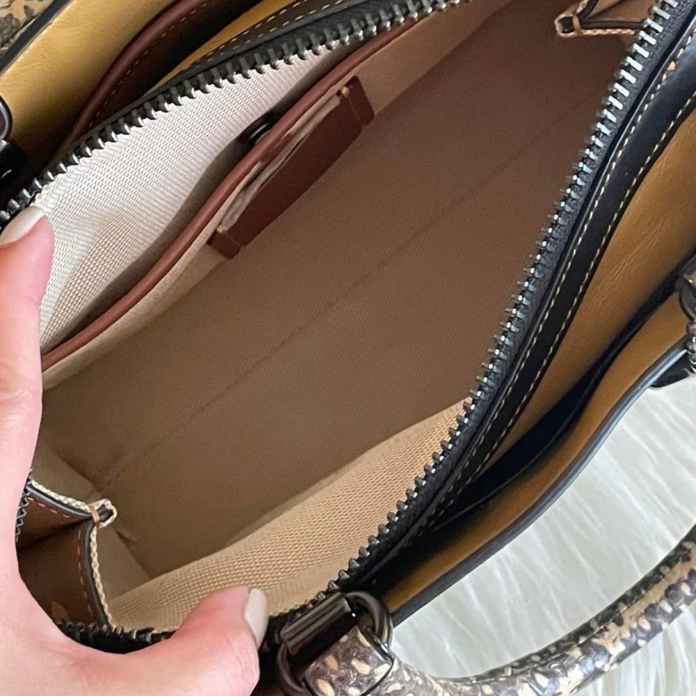 Coach Rogue 25 Army Green Smooth  Leather Satchel with Snakeskin Handles - Picture 6 of 10